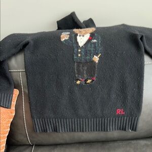 Iconic BEAR by Ralph Lauren Black hooded Sweater with Playful Embroidery